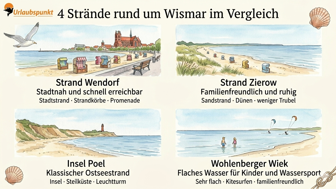 Vergleichsgrafik der vier Strände rund um Wismar