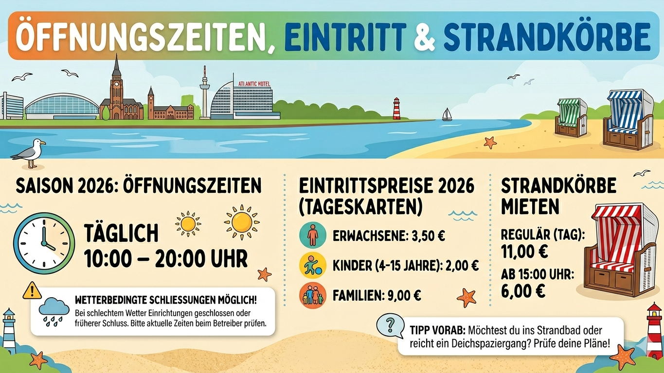 Die Öffnungszeiten, Eintritt und Strandkörbe auf einem Blick