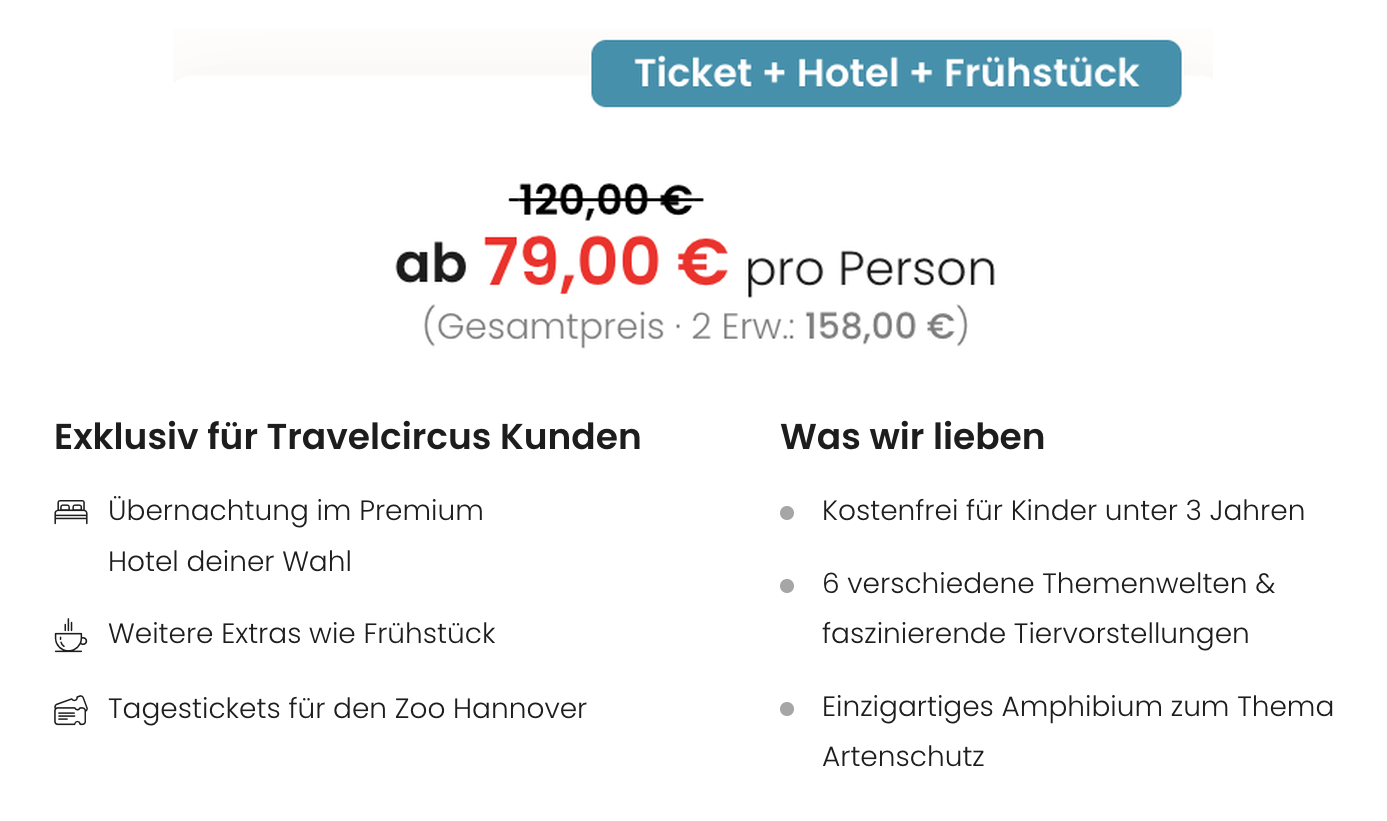 Erlebnis-Zoo Hannover mit Hotel ab 79 Euro Travelcircus-Angebot mit Zoo-Tagesticket, Premium-Hotel und hotelabhängigen Extras ab 79 Euro pro Person