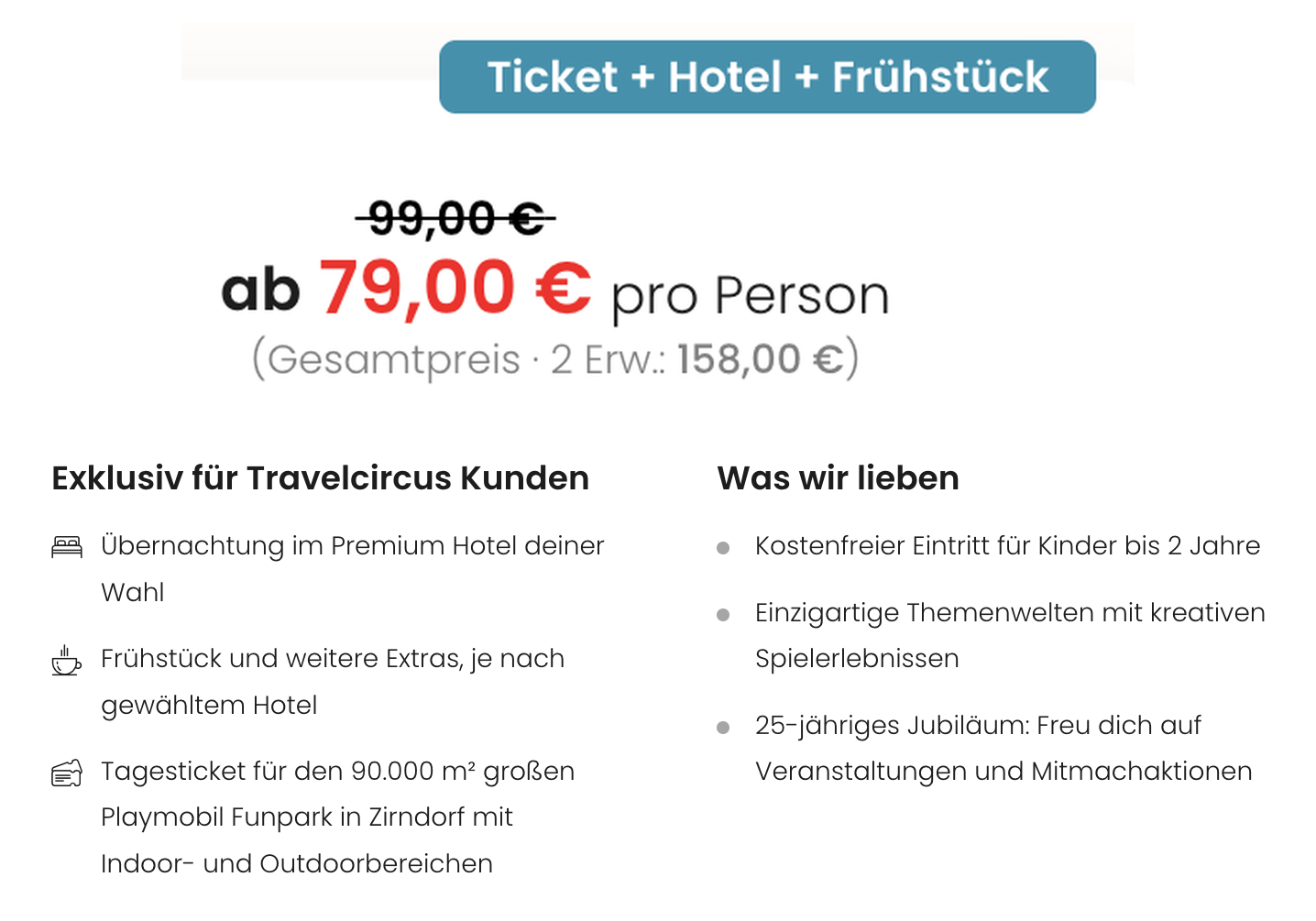 Angebot für den PLAYMOBIL-FunPark ab 79 Euro pro Person mit Premium-Hotel, möglichen Hotel-Extras und Tagesticket