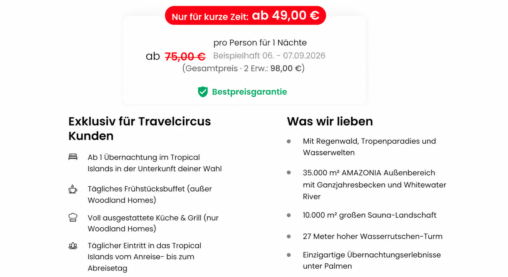 Tropical Islands Angebot mit Übernachtung, Frühstück, täglichem Eintritt und Bestpreisgarantie ab 49 € pro Person