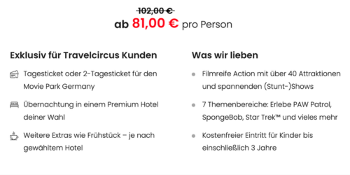Movie Park Angebot mit Hotel