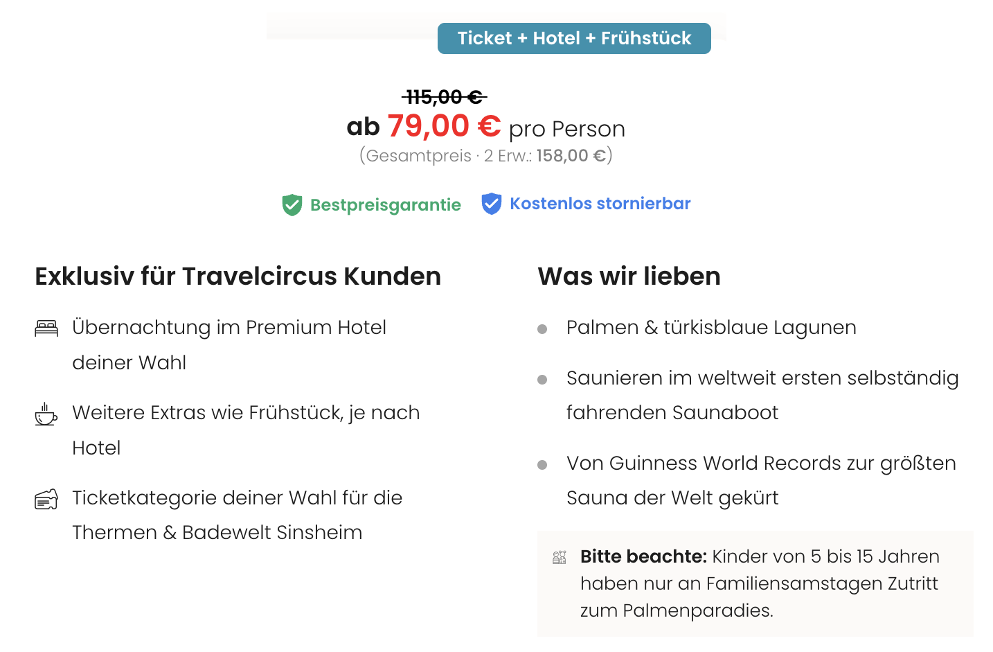 Thermen & Badewelt Sinsheim Übernachtung mit Eintritt Preisübersicht des Angebots ab 79 € pro Person mit Hotel, Ticket und hotelabhängigen Extras