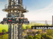 Highlander Freifallturm mit Fahrgästen und Ostseeblick im HANSA-PARK