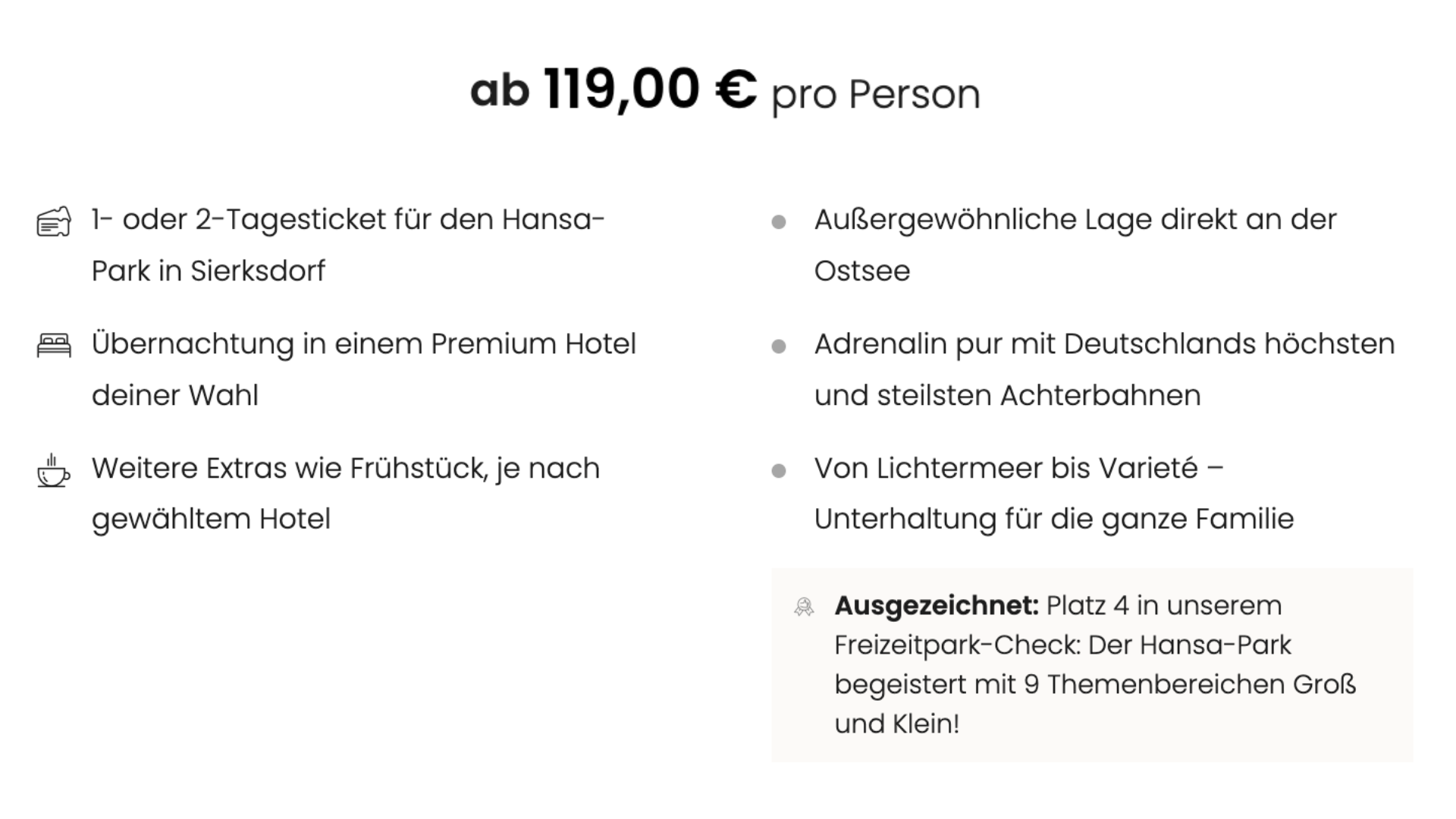 Hansa-Park Angebot mit Übernachtung und Eintritt Hansa-Park Angebot mit Übernachtung und Eintritt